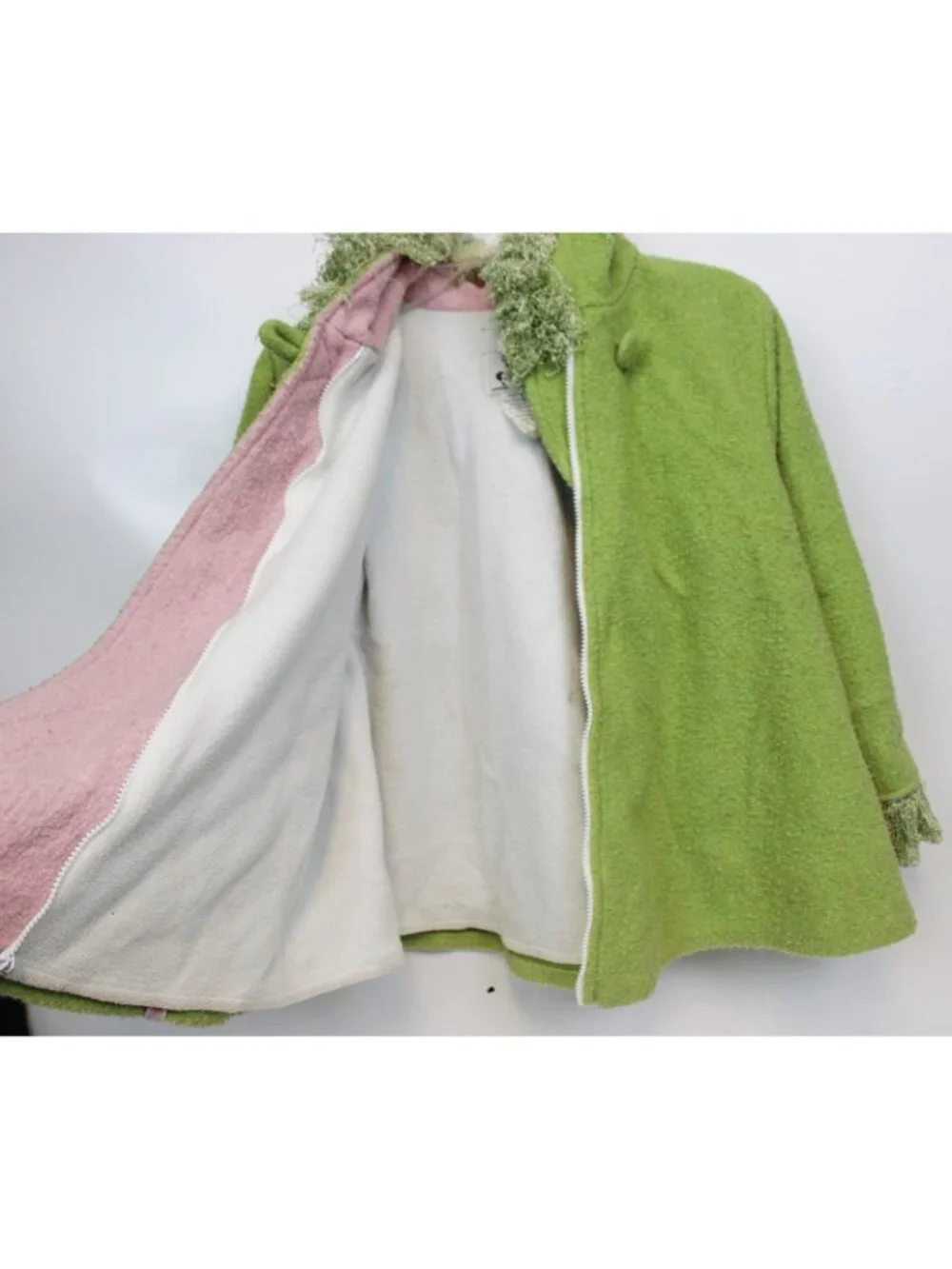 Corky's Swing Coat Cap sz 6x Girls Fringe Boho Whimsical Hooded Heavy Flower